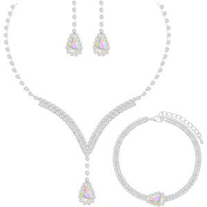Elegant V-shape Crystal Wedding Jewelry Set for Women Bridal Necklace Earrings B